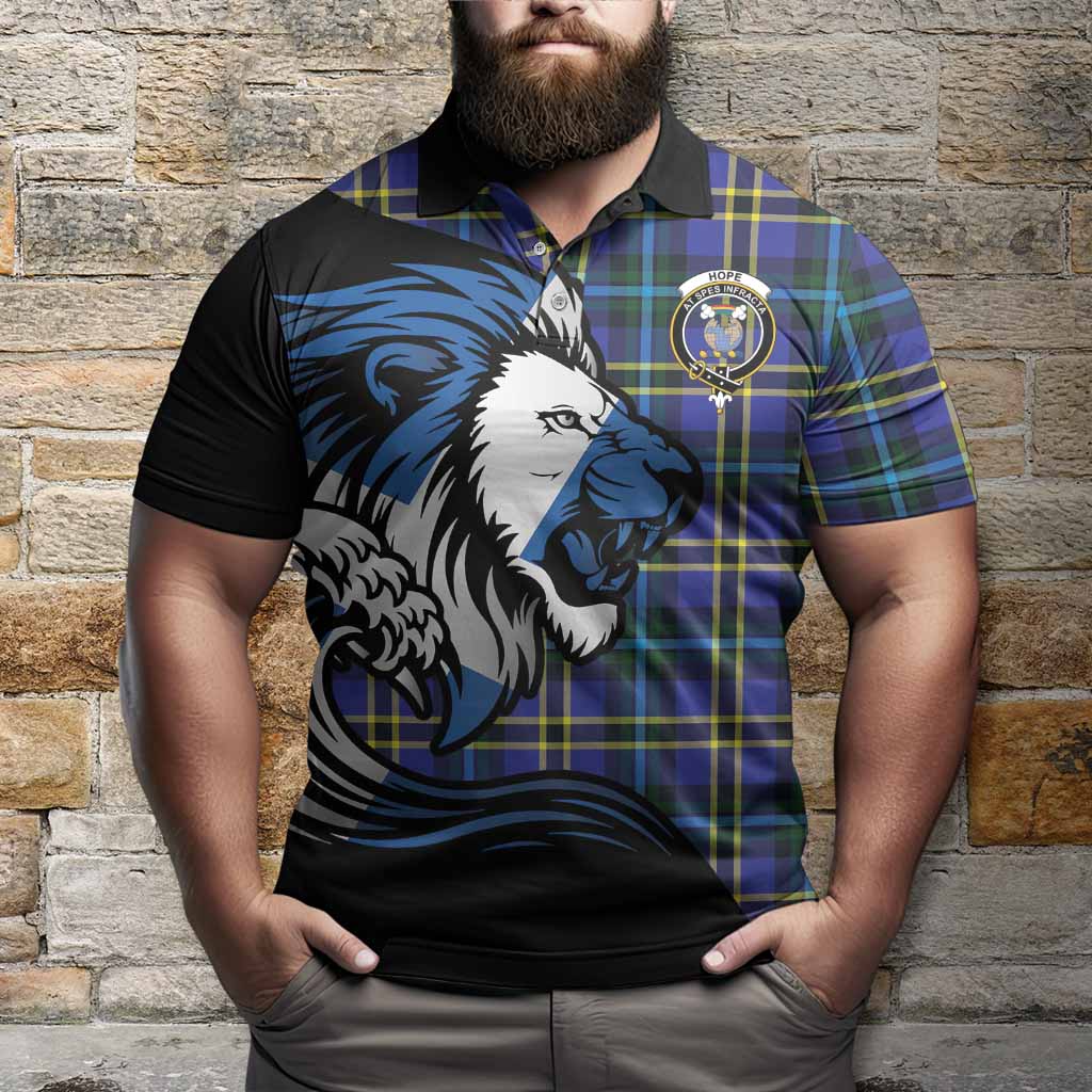 Hope Tartan Crest Polo Shirt Scottish Golden Lions Wave Flow