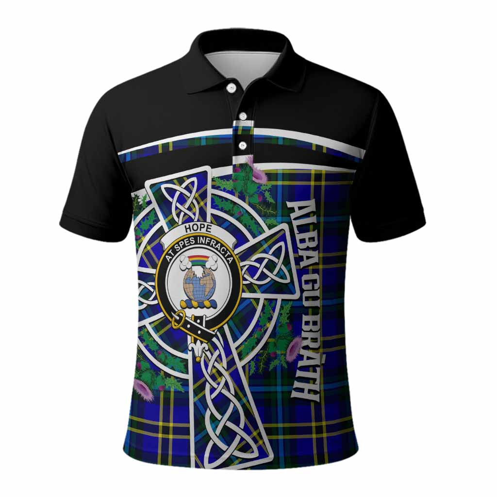 Hope Tartan Crest Polo Shirt Scottish Thistle Celtic Cross Alba Gu Brath