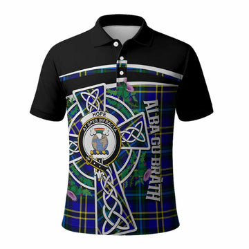 Hope Tartan Crest Polo Shirt Scottish Thistle Celtic Cross Alba Gu Brath