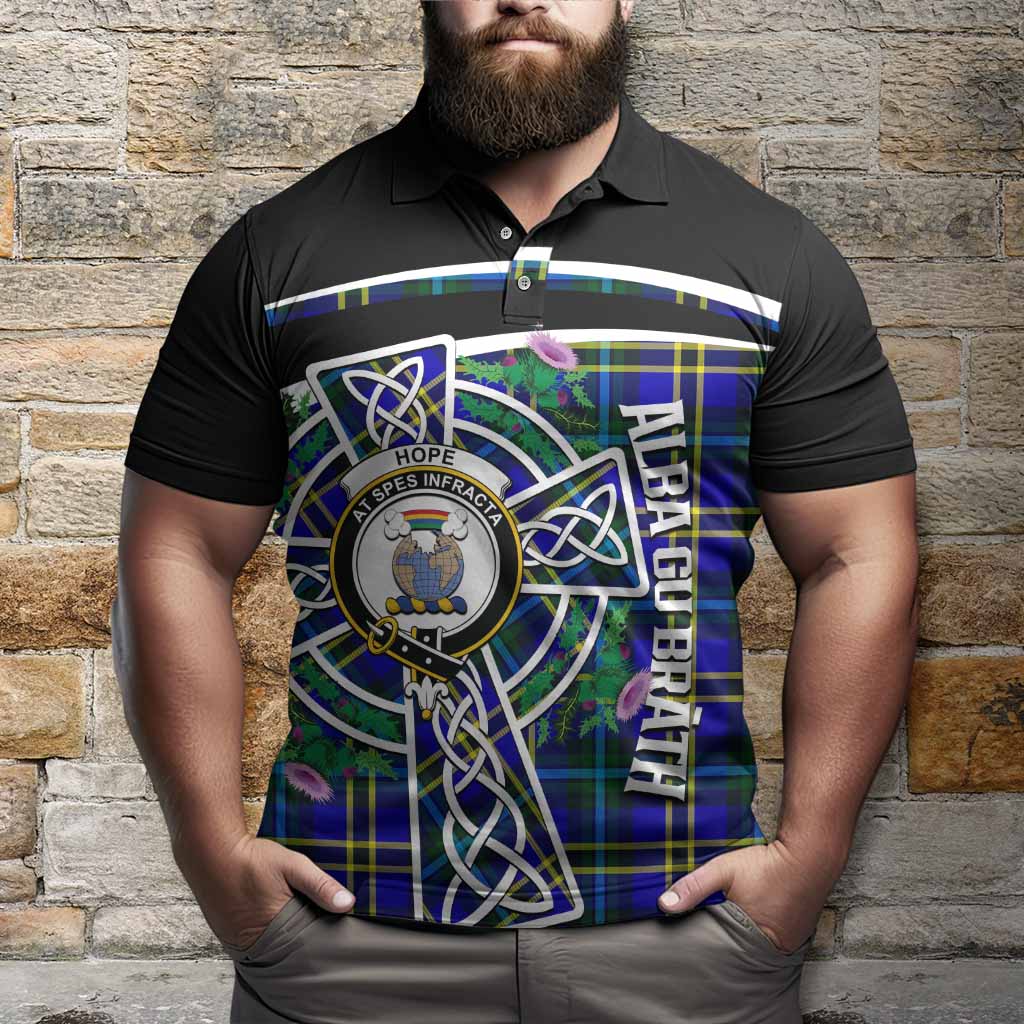 Hope Tartan Crest Polo Shirt Scottish Thistle Celtic Cross Alba Gu Brath
