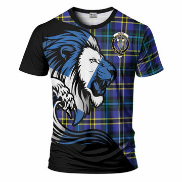Hope Tartan Crest T-Shirt Scottish Golden Lions Wave Flow