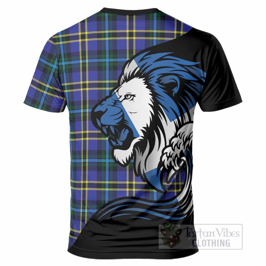 Hope Tartan Crest T-Shirt Scottish Golden Lions Wave Flow