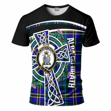 Hope Tartan Crest T-Shirt Scottish Thistle Celtic Cross Alba Gu Brath