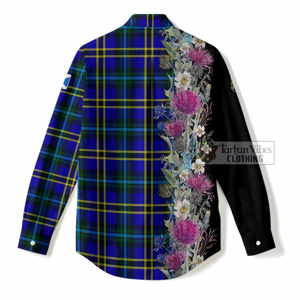 Hope Tartan Crest Thistle Floral Women Casual Shirt