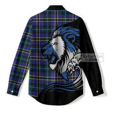 Hope Tartan Crest Women Casual Shirt Scottish Golden Lions Wave Flow