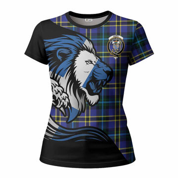 Hope Tartan Crest Women T shirt Scottish Golden Lions Wave Flow