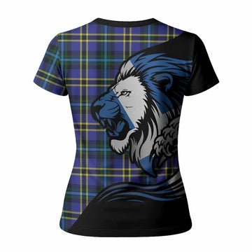 Hope Tartan Crest Women T shirt Scottish Golden Lions Wave Flow