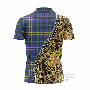 Hope Tartan Crest Zipper Polo Shirt Celtic Knot and Triple Trickle Spiral Symbols