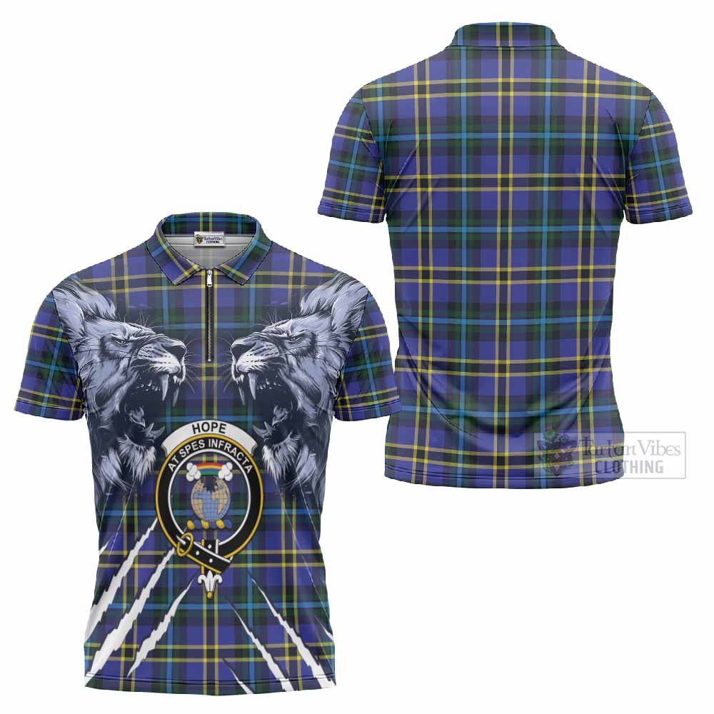 Hope Tartan Crest Zipper Polo Shirt Ferocious Lion Style