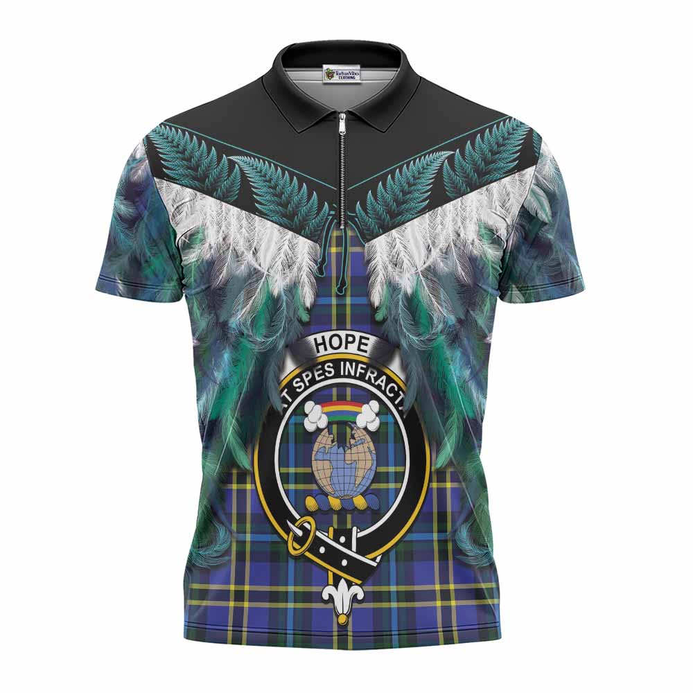 Hope Tartan Crest Zipper Polo Shirt New Zealand Maori Korowai Cloak