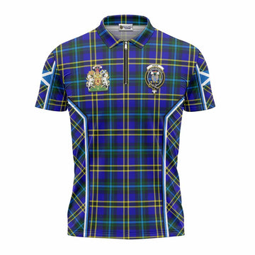 Hope Tartan Crest Zipper Polo Shirt Scotland Coat of Arm Flag Style