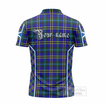 Hope Tartan Crest Zipper Polo Shirt Scotland Coat of Arm Flag Style