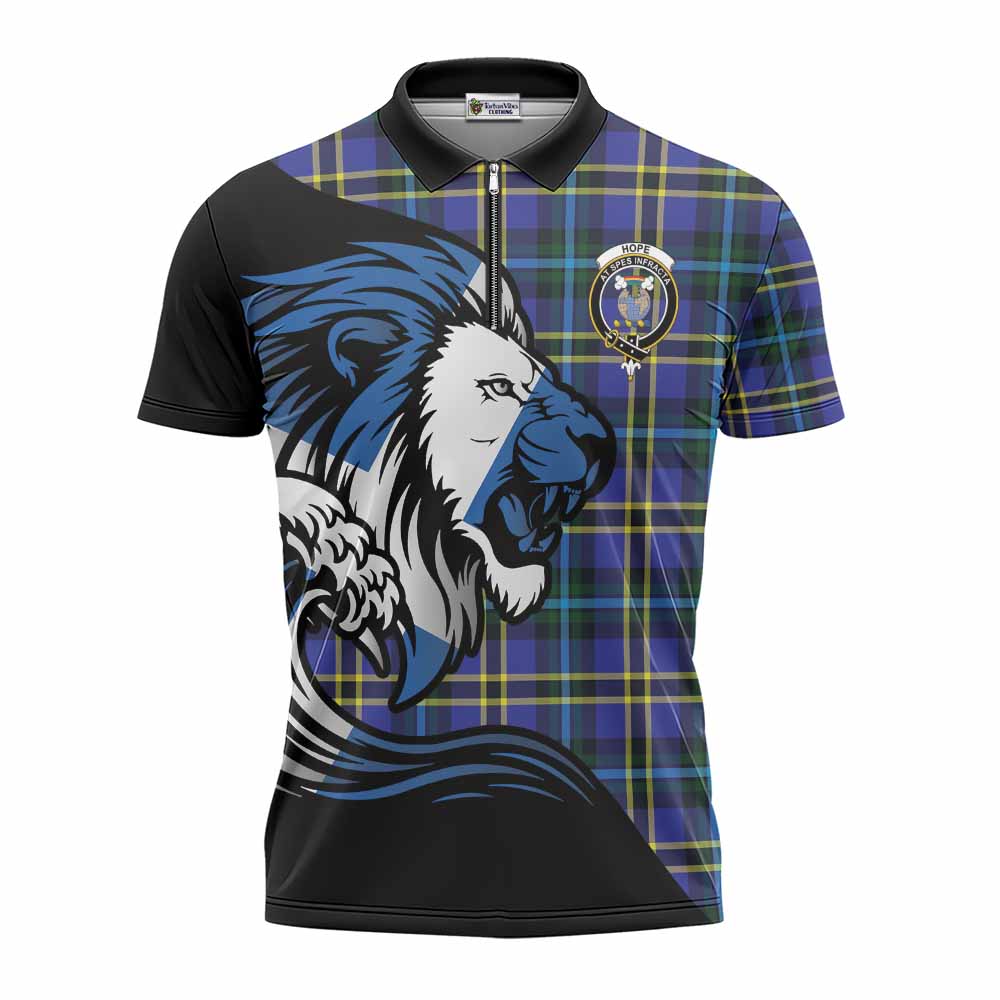 Hope Tartan Crest Zipper Polo Shirt Scottish Golden Lions Wave Flow
