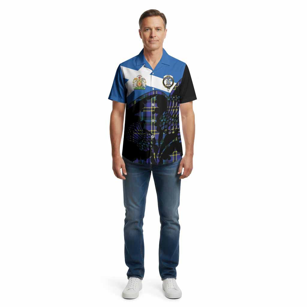 Hope Tartan Family Crest Cotton Hawaiian Shirt Scotland Thistle Floral Flag Style
