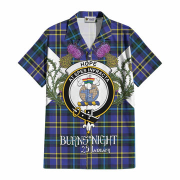 Hope Tartan Family Crest Cotton Hawaiian Shirt Scottish Burns Night Thistle Floral
