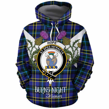 Hope Tartan Family Crest Cotton Hoodie Scottish Burns Night Thistle Floral