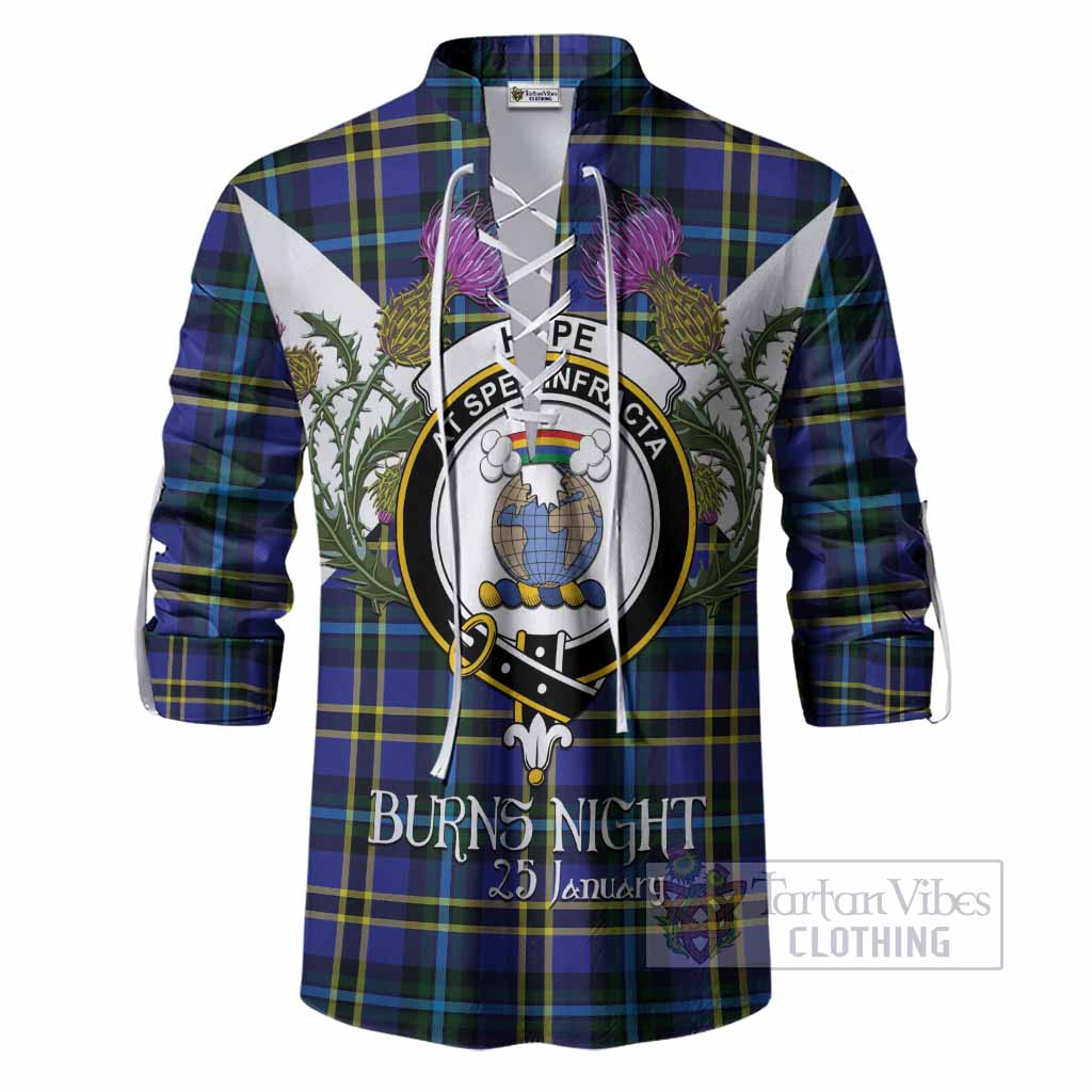 Hope Tartan Family Crest Ghillie Shirt Scottish Burns Night Thistle Floral