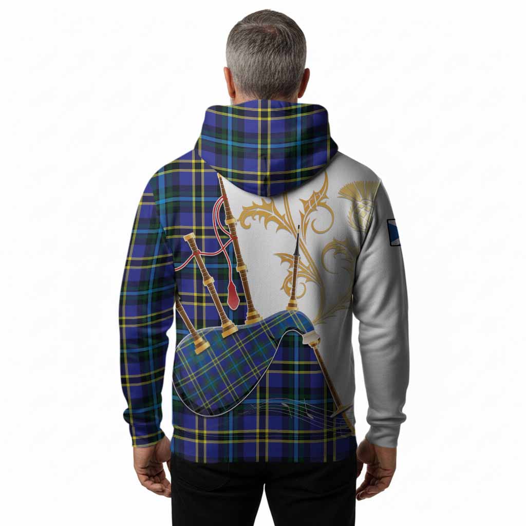 Hope Tartan Family Crest Hoodie Bagpipes with Scottish Thistle