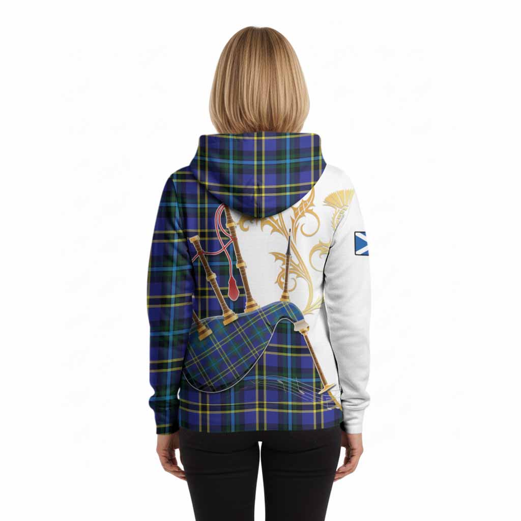 Hope Tartan Family Crest Hoodie Bagpipes with Scottish Thistle