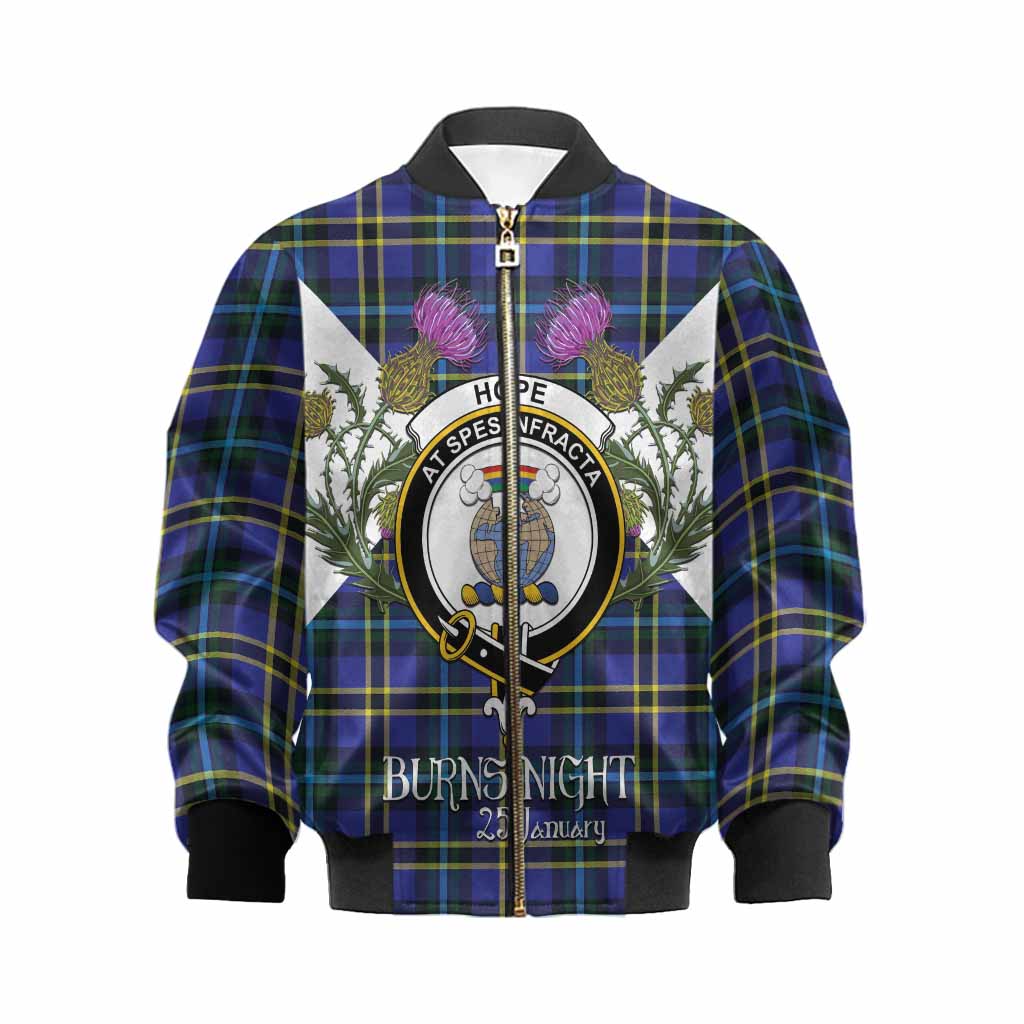 Hope Tartan Family Crest Kid Bomber Jacket Scottish Burns Night Thistle Floral
