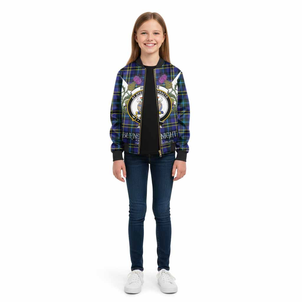 Hope Tartan Family Crest Kid Bomber Jacket Scottish Burns Night Thistle Floral