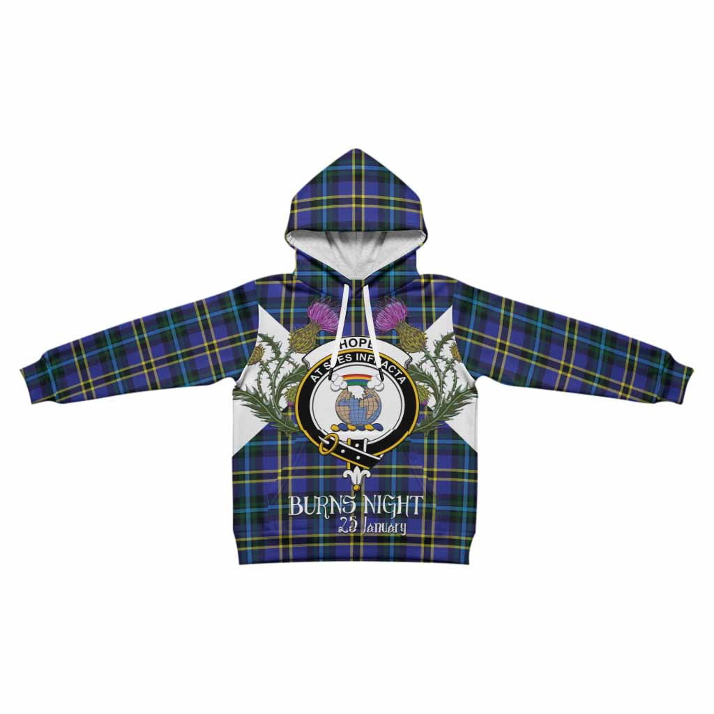 Hope Tartan Family Crest Kid Hoodie Scottish Burns Night Thistle Floral
