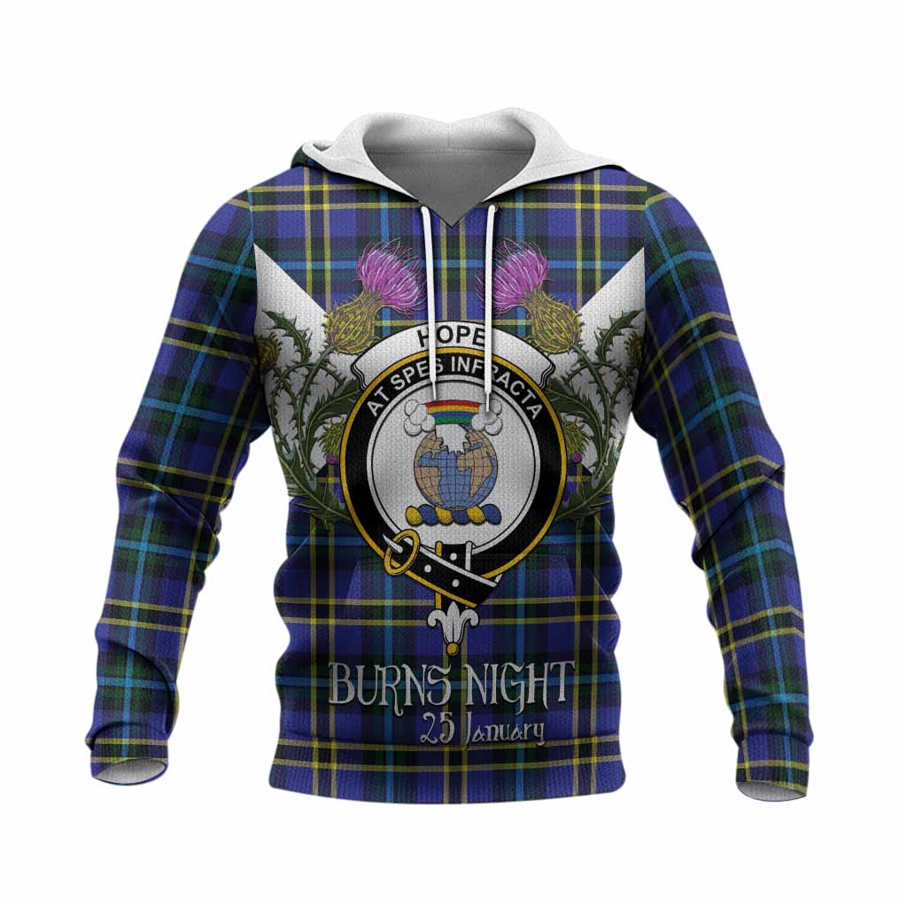 Hope Tartan Family Crest Knitted Hoodie Scottish Burns Night Thistle Floral