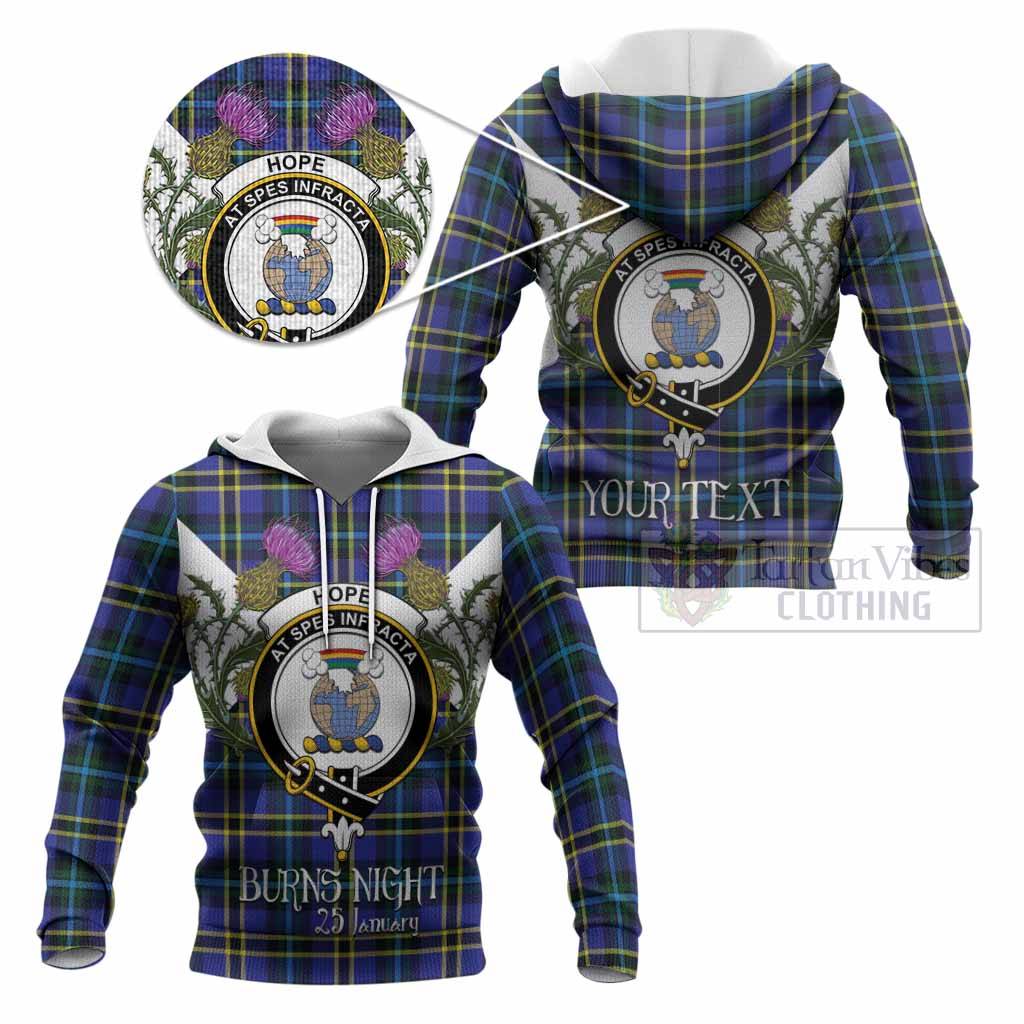 Hope Tartan Family Crest Knitted Hoodie Scottish Burns Night Thistle Floral
