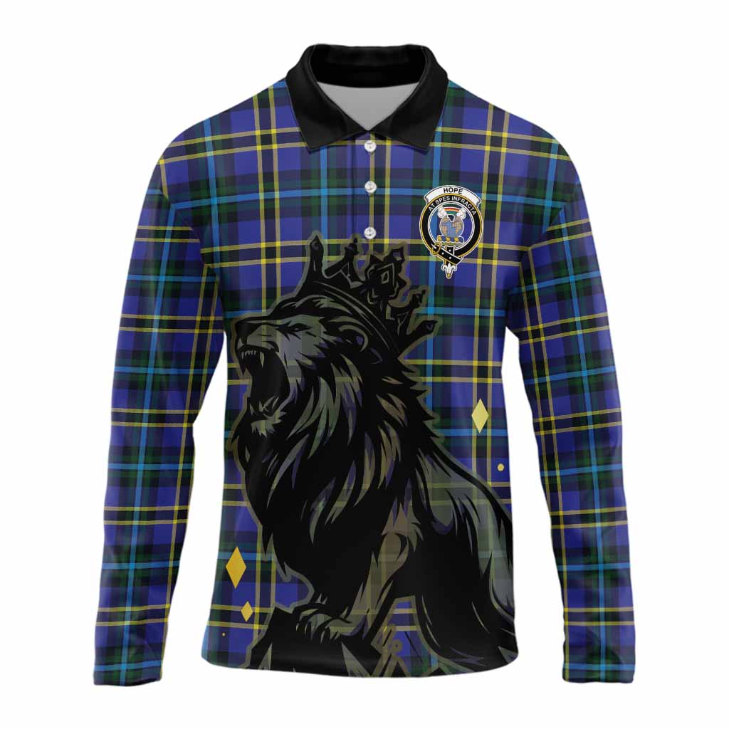 Hope Tartan Family Crest Long Sleeve Polo Shirt Crowned Lion Roaring