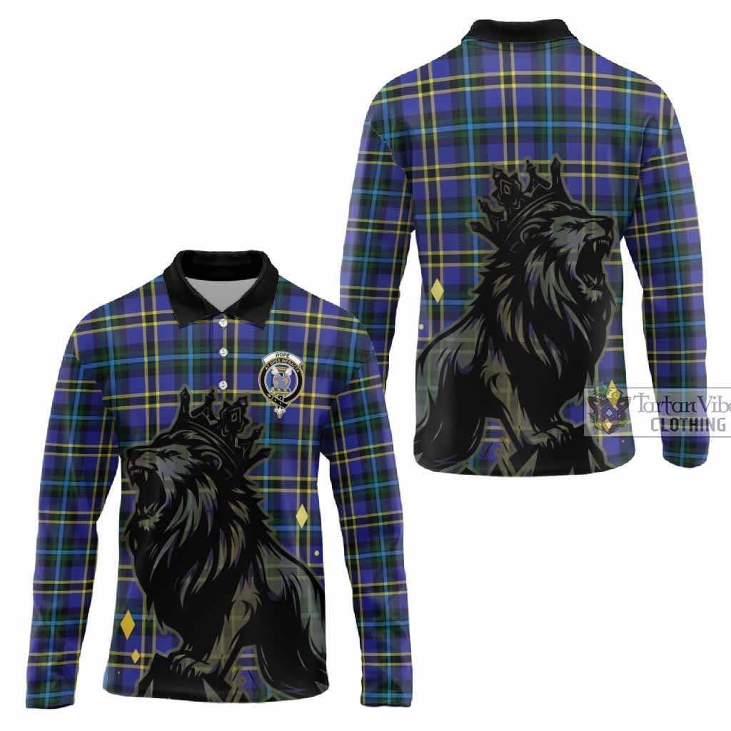 Hope Tartan Family Crest Long Sleeve Polo Shirt Crowned Lion Roaring