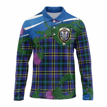 Hope Tartan Family Crest Long Sleeve Polo Shirt Thistle in Minimalism