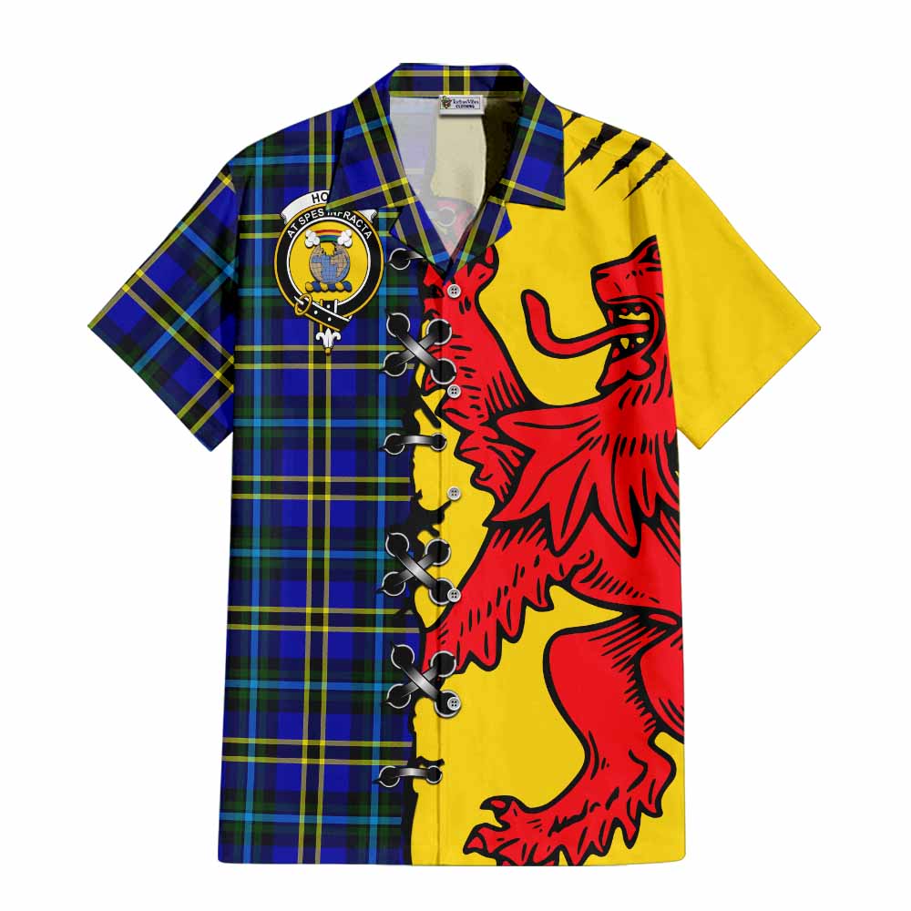 Hope Tartan Family Crest Short Sleeve Button Shirt Lion Rampant Honor - Tartan Vibes Clothing