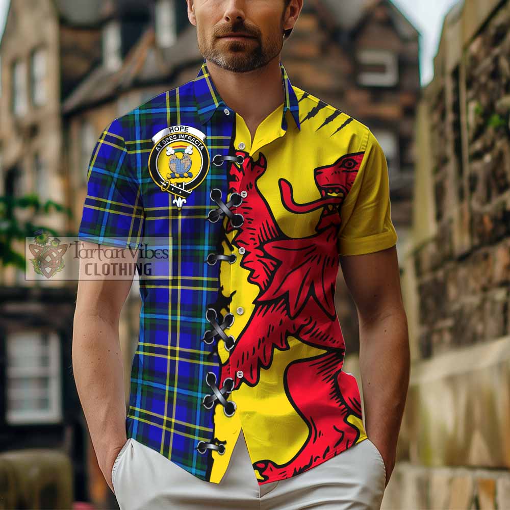 Hope Tartan Family Crest Short Sleeve Button Shirt Lion Rampant Honor - Tartan Vibes Clothing