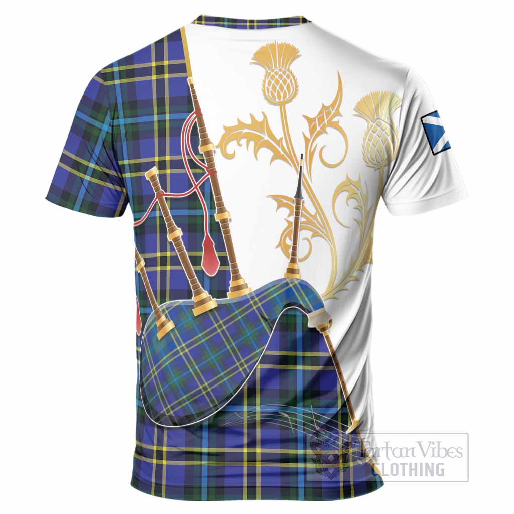 Hope Tartan Family Crest T-Shirt Bagpipes with Scottish Thistle