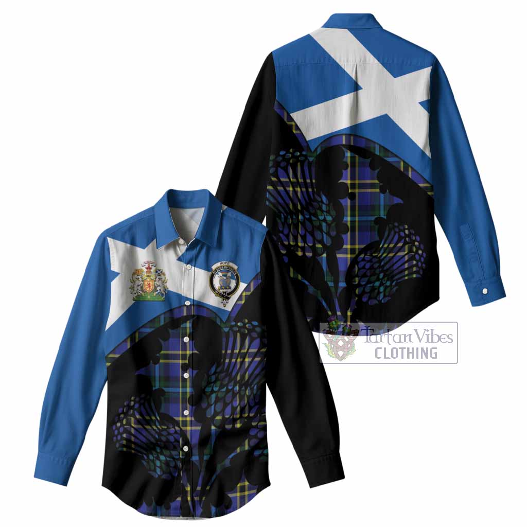 Hope Tartan Family Crest Women Casual Shirt Scotland Thistle Floral Flag Style