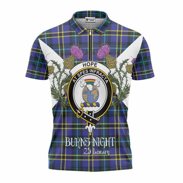 Hope Tartan Family Crest Zipper Polo Shirt Scottish Burns Night Thistle Floral