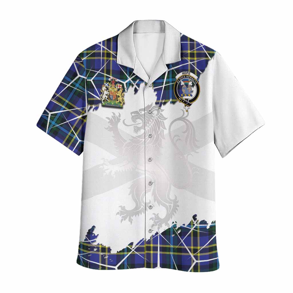 Hope Tartan Hawaiian Shirt with Family Crest and Lion Rampant Grunge Style