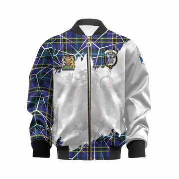 Hope Tartan Kid Bomber Jacket with Family Crest and Lion Rampant Grunge Style