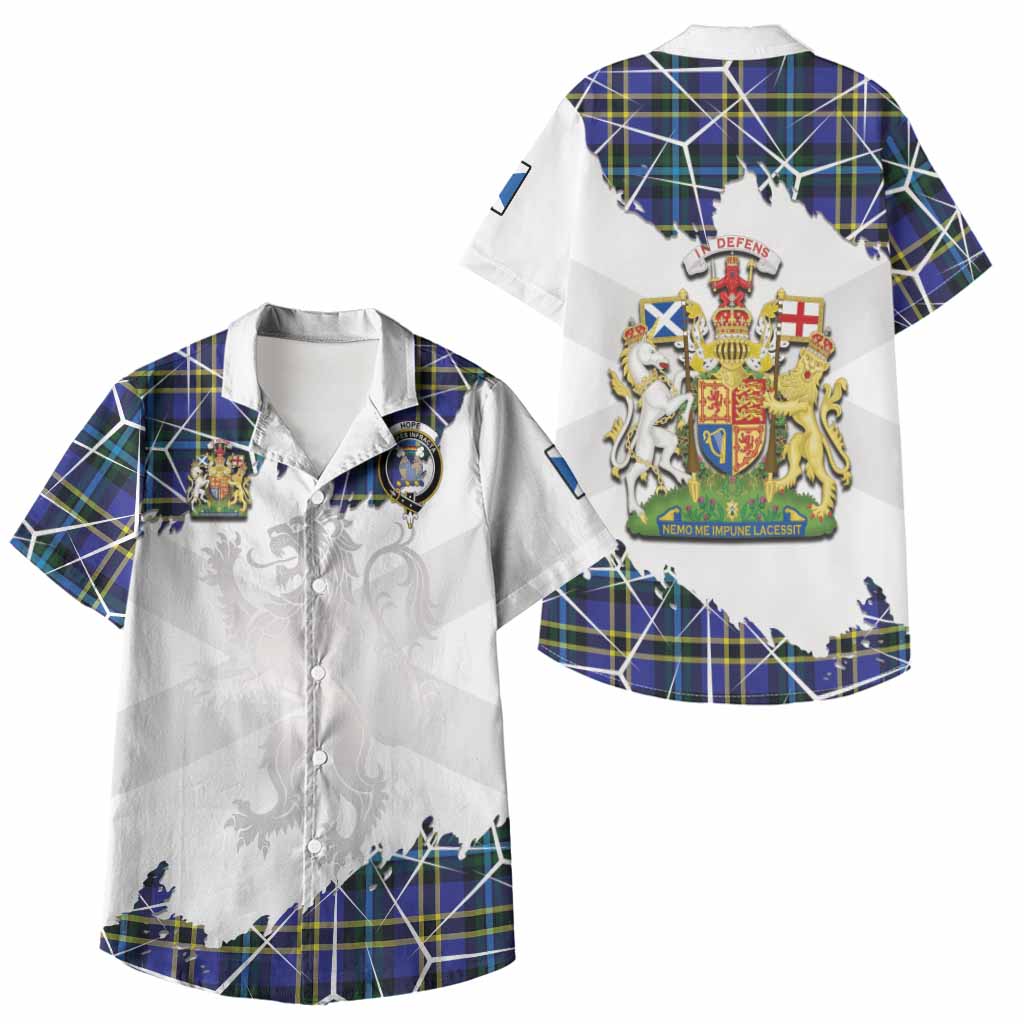 Hope Tartan Kid Hawaiian Shirt with Family Crest and Lion Rampant Grunge Style