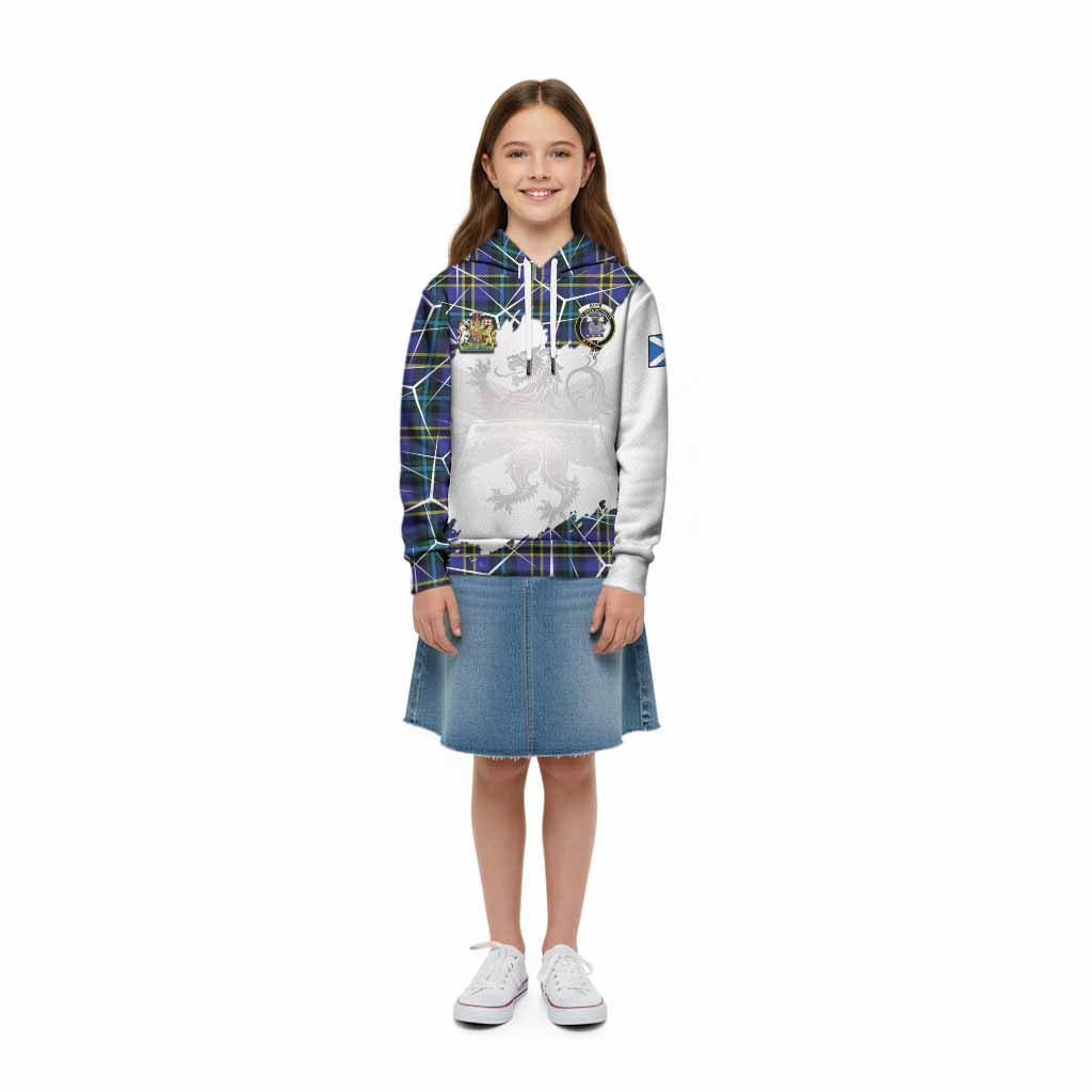 Hope Tartan Kid Hoodie with Family Crest and Lion Rampant Grunge Style