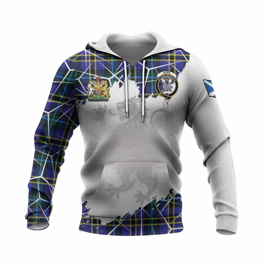 Hope Tartan Knitted Hoodie with Family Crest and Lion Rampant Grunge Style