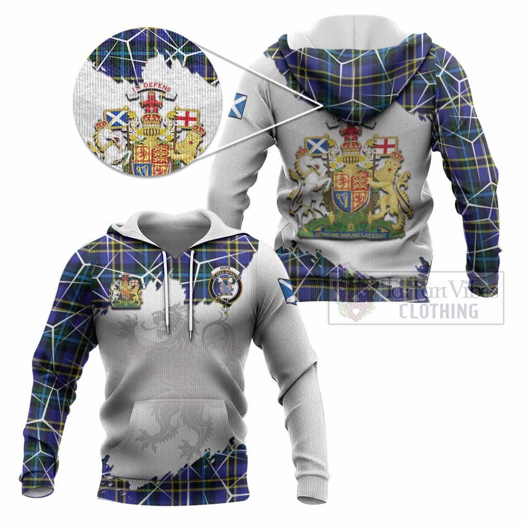 Hope Tartan Knitted Hoodie with Family Crest and Lion Rampant Grunge Style