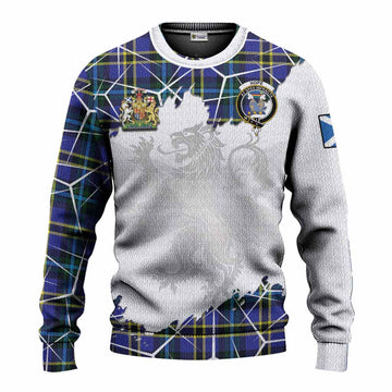Hope Tartan Knitted Sweater with Family Crest and Lion Rampant Grunge Style