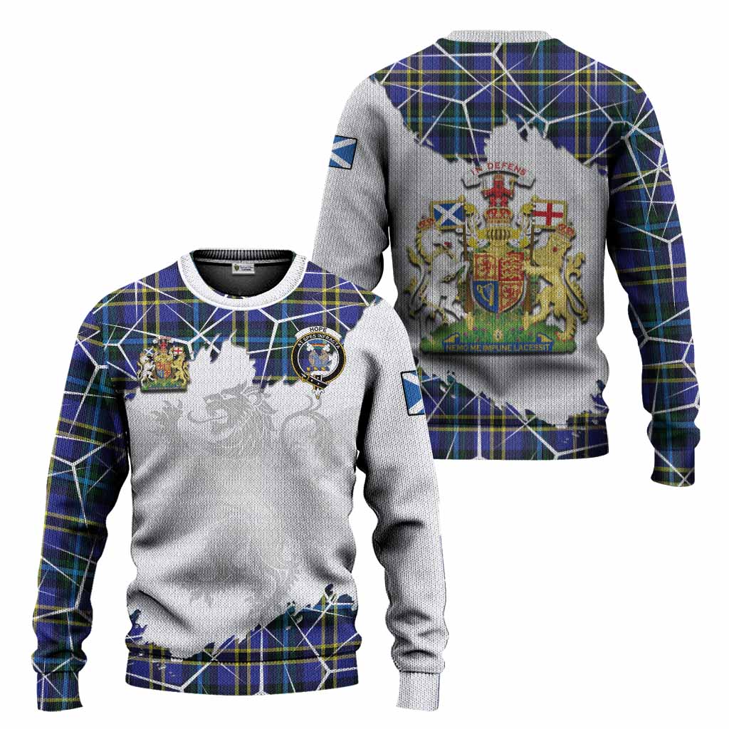 Hope Tartan Knitted Sweater with Family Crest and Lion Rampant Grunge Style