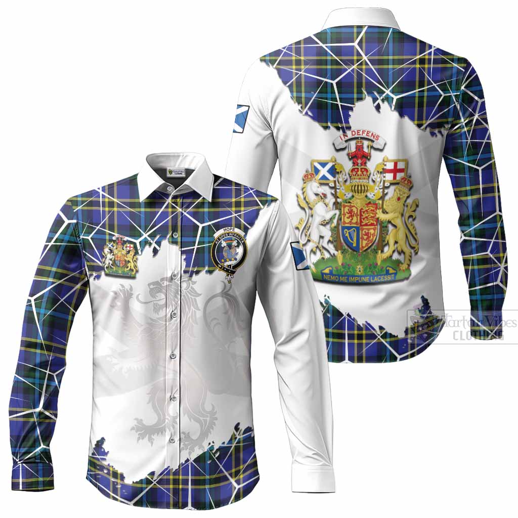 Hope Tartan Long Sleeve Button Shirts with Family Crest and Lion Rampant Grunge Style