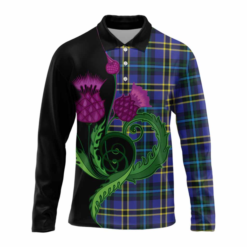 Hope Tartan Long Sleeve Polo Shirt Traditional Scottish Thistle