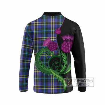Hope Tartan Long Sleeve Polo Shirt Traditional Scottish Thistle