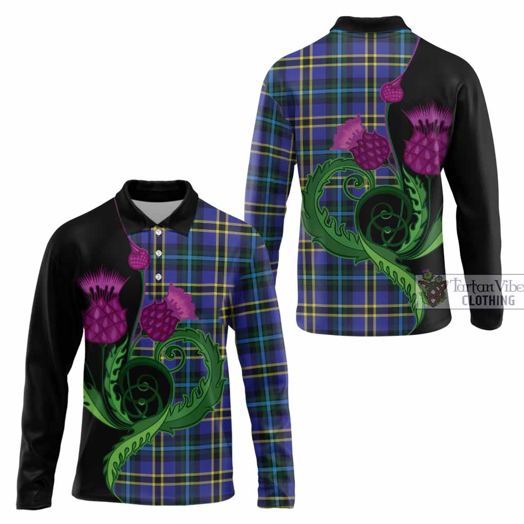 Hope Tartan Long Sleeve Polo Shirt Traditional Scottish Thistle