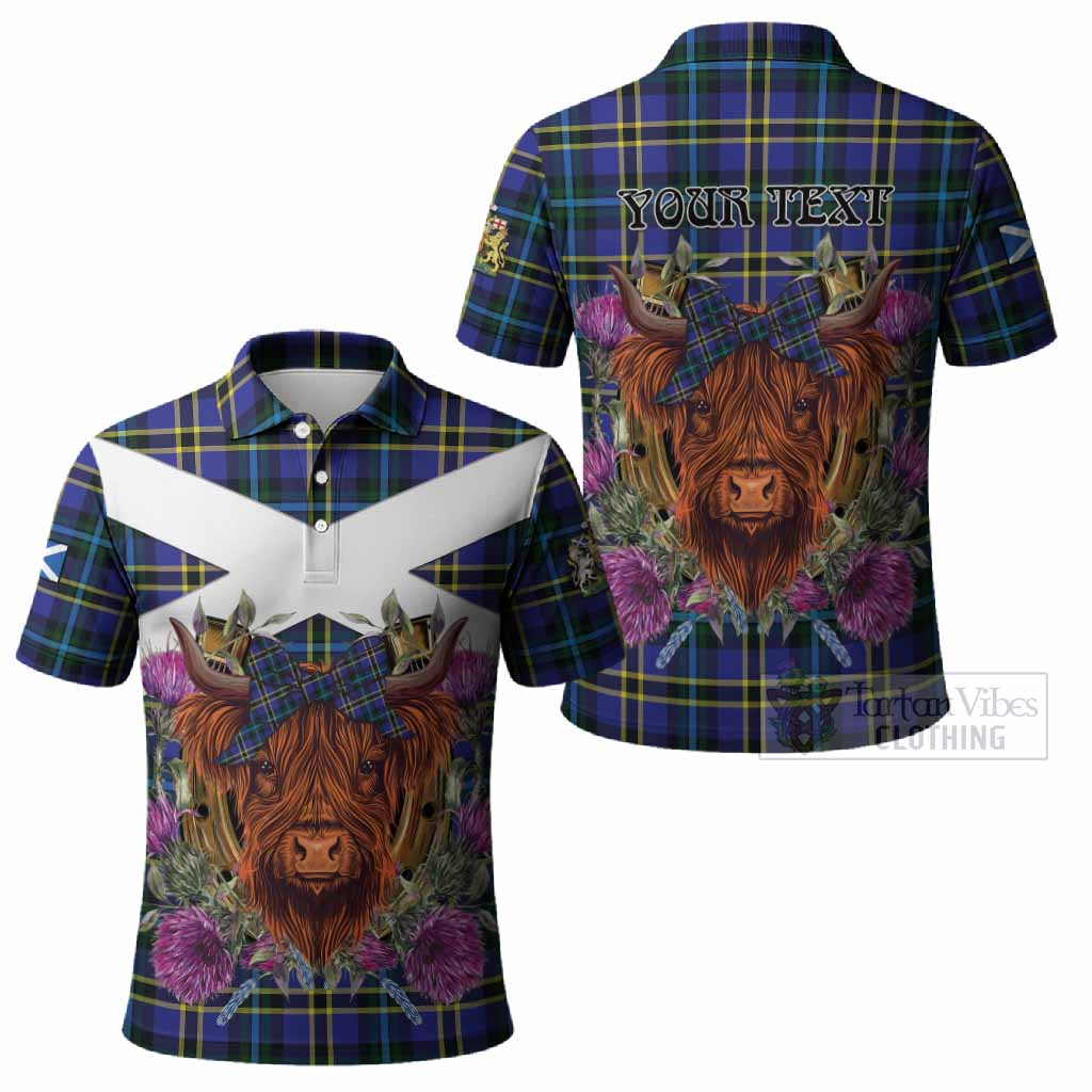 Hope Tartan Polo Shirt Scottish Thistle Heilan Coo