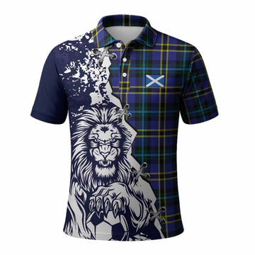 Hope Tartan Scottish Polo Shirt Angry Lion With Soccer Ball Style